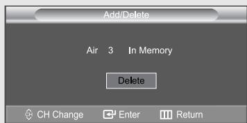 Add/Delete Air 3 In Memory Delete CH Change Enter Return