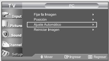 T V PC Input Picture Sound Channel Setup Fijar la Imagen Posición Ajuste Automático Reiniciar Imagen Mover Ingresar Regresar