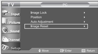 TV PC Input Picture Sound Channel Setup Image Lock Position Auto Adjustment Image Reset Move Enter Return