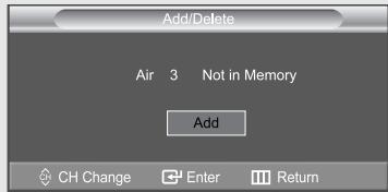 Add/Delete Air 3 Not in Memory Add CH Change Enter Return