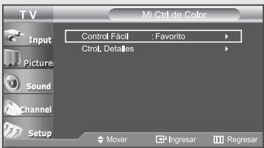 TV Mi Ctrl de Color Control Fácil : Favorito Ctrl. Detalles Mover Ingresar Regresar