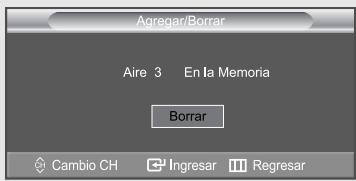 Adregar/Borrar Aire 3 En la Memoria Borrar Cambio CH Ingresar Regresar