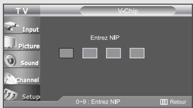 TV V-Chip Input Picture Sound Channel Setup Entrez NIP 0-9 : Entrez NIP III Retour