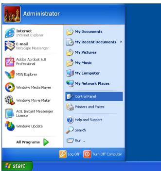 Administrator Internet Internet Explorer E-mail Netscape Messenger Adobe Acrobat 6.0 Professional MSN Explorer Windows Media Player Windows Movie Maker AOL Instant Messenger License Windows Update All Programs My Documents My Recent Documents > My Pictures My Music My Computer My Network Places Control Panel Printers and Fixes Help and Support Search Run... Log Off Turn Off Computer start