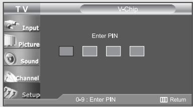 TV V-Chip Input Picture Sound Channel Setup Enter PIN 0-9 : Enter PIN Return