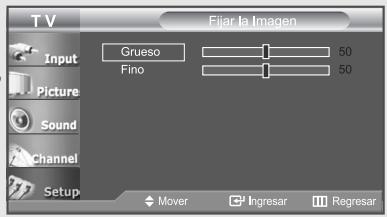 TV Fiar la Imagen Input Picture Sound Channel Setup Grueso Fino 50 50 Mover Ingresar Regresar