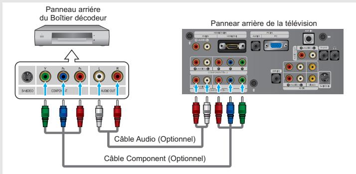 Panneau arrière du Boîtier décodeur S-VIDEO COMPO L AUDIO OUT Câble Audio (Optionnel) Câble Component (Optionnel) Panneau arrière de la télévision