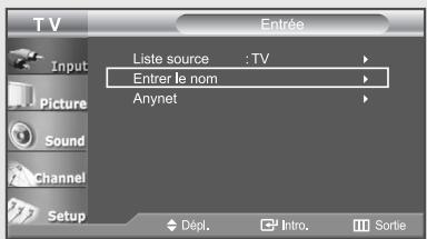 TV Input Picture Sound Channel Setup Liste source : TV Entrer le nom Anynet Dépl. Intro. Sortie