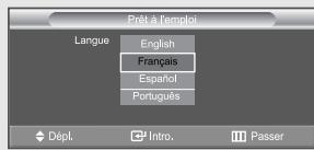Prêt à l'emploi Langue English Français Español Português Dépl. Intro. Passer
