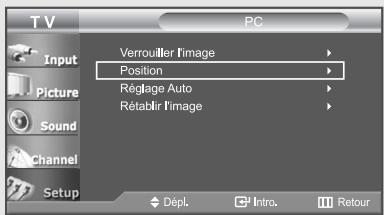 TV PC Input Picture Sound Channel Setup Verrouiller Image Position Réglage Auto Rétablir Image Dépl. Intro Retour
