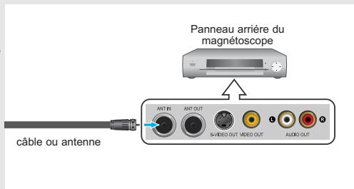 Panneau arrière du magnétoscope câble ou antenne ANT IN ANT OUT 5-VIDEO OUT VIDEO OUT AUDIO OUT