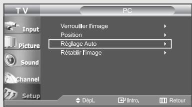 TV PC Input Picture Sound Channel Setup Verrouiller l'image Position Réglage Auto Rétablir l'image Dépl. Intro. Retour