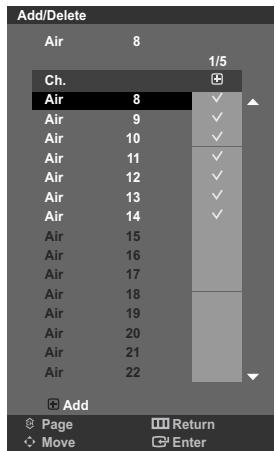 Add/Delete Air 8 Ch. Air 8 Air 9 Air 10 Air 11 Air 12 Air 13 Air 14 Air 15 Air 16 Air 17 Air 18 Air 19 Air 20 Air 21 Air 22 Add Page Return Move Enter