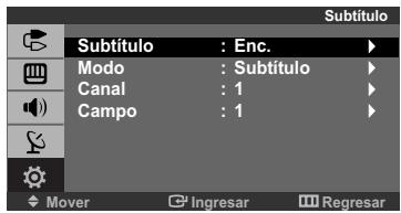 Subtítulo Subtítulo : Enc. Modo : Subtítulo Canal : 1 Campo : 1 Mover Ingresar Regresar