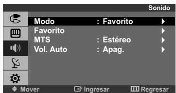 Sono Modo : Favorito Favorito MTS : Estéreo Vol. Auto : Apag. Mover Ingresar Regresar