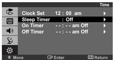 Clock Set 12:00 am Sleep Timer : Off On Timer - - : - - am Off Off Timer - - : - - am Off Move Enter Return