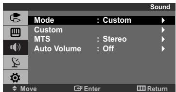 Sound Mode : Custom Custom MTS : Stereo Auto Volume : Off Move Enter Return