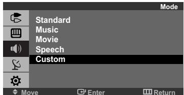 Mode Standard Music Movie Speech Custom Move Enter Return