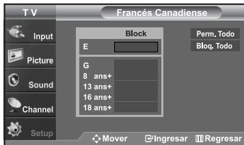 SAMSUNG LN-S2652D - Cómo configurar las restricciones en el idioma ‘Francés Canadiense’ - 4