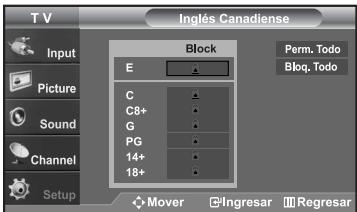 SAMSUNG LN-S2652D - Cómo configurar las restricciones en el idioma “Inglés Canadiense” - 5