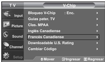 SAMSUNG LN-S2652D - Cómo configurar las restricciones en el idioma ‘Francés Canadiense’ - 3