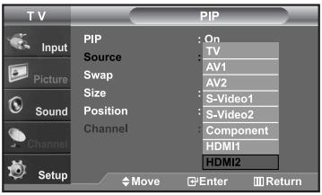 SAMSUNG LN-S2652D - Selecting a Signal Source (External A/V) for PIP. - 1