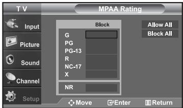 SAMSUNG LN-S2652D - How to Set up Restrictions Using the MPAA Ratings: G, PG, PG-13, R, NC-17, X, NR - 4