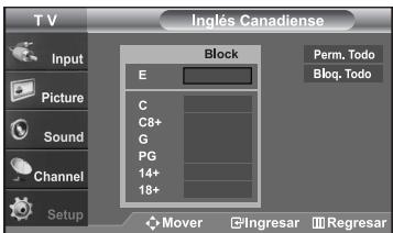SAMSUNG LN-S2652D - Cómo configurar las restricciones en el idioma “Inglés Canadiense” - 4