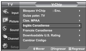 SAMSUNG LN-S2652D - Cómo configurar las restricciones en el idioma “Inglés Canadiense” - 3