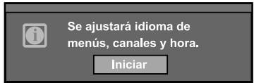 Se ajustará idioma de menús, canales y hora. Iniciar