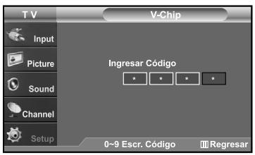 T V V-Chip Input Picture Sound Channel Setup Ingresar Código 0~9 Escr. Código Regresar