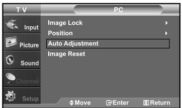 T V PC Input Image Lock Position Picture Auto Adjustment Sound Image Reset Channel Setup Move Enter Return