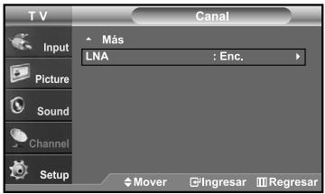 TV Input Picture Sound Channel Setup Canal Más LNA : Enc. Mover Ingresar Regresar