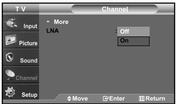 TV Input Picture Sound Channel Setup Channel More LNA Off On Move Enter Return