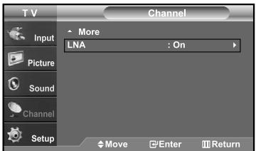 TV Input Picture Sound Channel Setup Channel More LNA : On Move Enter Return