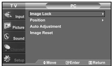 T V PC Input Image Lock Position Auto Adjustment Image Reset Picture Sound Channel Setup Move Enter Return