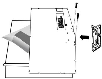 Diagram showing a device with a screen and antenna connected to a device with an arrow indicating direction or transformation.