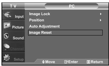 T V PC Input Picture Sound Channel Setup Image Lock Position Auto Adjustment Image Reset Move Enter Return