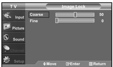 TV Image Lock Input Picture Sound Channel Setup Coarse 50 Fine 0 Move Enter Return
