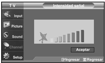 TV Input Picture Sound Channel Setup Intensidad señal Aceptar Ingresar Regresar