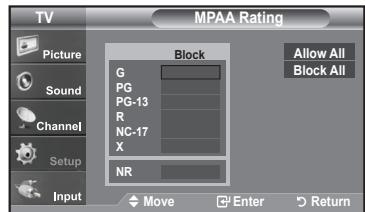 SAMSUNG LN-T1954H - How to Set up Restrictions Using the MPAA Ratings: G, PG, PG-13, R, NC-17, X, NR - 4