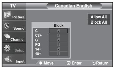 SAMSUNG LN-T1954H - How to Set up Restrictions Using the 'Canadian English' - 5