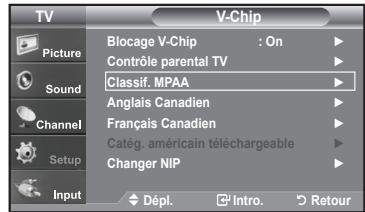 SAMSUNG LN-T1954H - Comment configurer les restrictions à l'aide des évaluations MPAA: G, PG, PG-13, R, NC-17, X, NR - 3