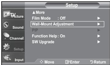 Setup ▲More Film Mode : Off Wall-Mount Adjustment PIP Function Help : On SW Upgrade Move Enter Return
