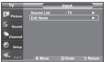 TV Picture Source List : TV Edit Name Sound Channel Setup Input Move Enter Return