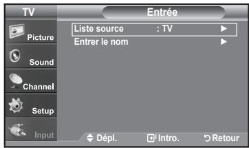 TV Picture Sound Channel Setup Input Liste source : TV Entrer le nom Dépl. Intro. Retour