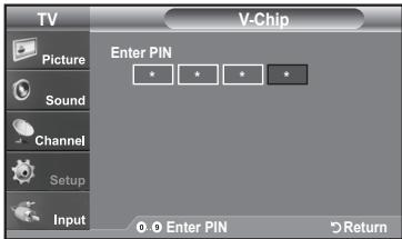 TV Picture Sound Channel Setup Input V-Chip Enter PIN 0.0 Enter PIN Return