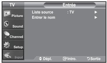 TV Picture Sound Channel Setup Input Liste source : TV Entrer le nom Dépl. Intro. Sortie