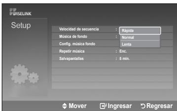 WISELINK Setup Velocidad de secuencia : Rápida Música de fondo : Normal Config. música fondo : Lenta Repetir música : Enc. Salvapantallas : 5 min.