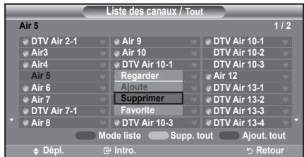 Liste des canaux / Tout Air 5 1 / 2 DTV Air 2-1 Air 9 DTV Air 10-1 Air3 Air 10 DTV Air 10-2 Air4 DTV Air 10-1 DTV Air 10-3 Air 5 Regarder Air 12 Air 6 Ajoute DTV Air 13-1 Air 7 Supprimer DTV Air 13-2 DTV Air 13-3 Air 7-1 Favorite DTV Air 13-3 Air 8 DTV Air 10-3 DTV Air 13-4 Mode liste Supp. tout Ajo…
